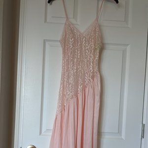 Vintage Undercover Wear Sexy Pink Nightgown w Stretch Lace Upper Bodice